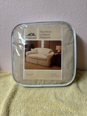 Madison 2 Piece Loveseat Slipcover Beige Machine Washable 40-73 Inch